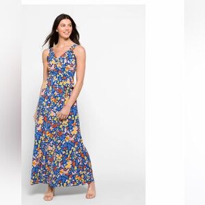 💙🌺NWOT Stitch Fix 41 Hawthorn Hellena Faux Wrap Blue Floral Maxi Dress Small💙